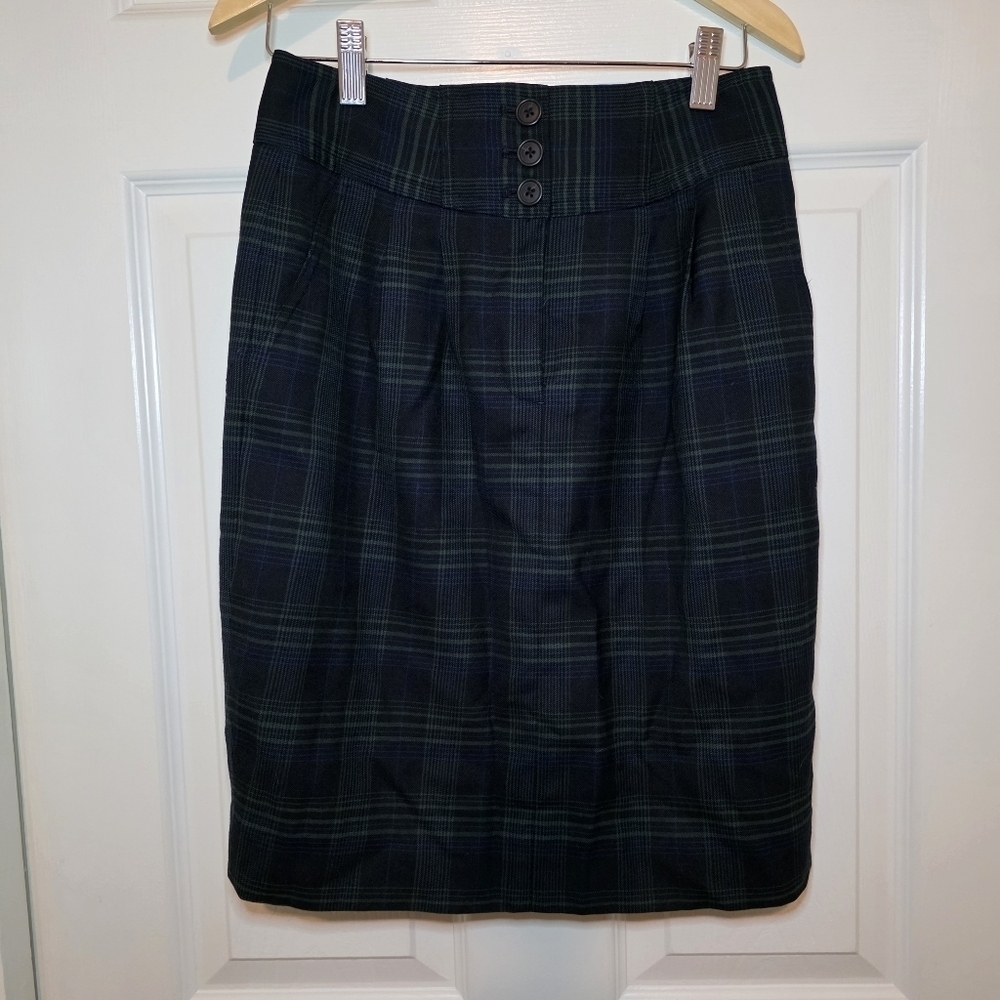 J. Crew Blackwatch plaid pencil skirt Sz 0 Wool Blend Pockets